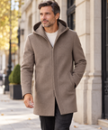 Men's Wool Blend Hooded Coat — Detachable Down Liner Overcoat