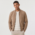 Men's Faux Suede Zip-Up Bomber Jacket in Brown