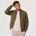 Men's Faux Suede Zip-Up Bomber Jacket in Green