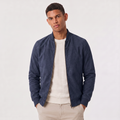 Men's Faux Suede Zip-Up Bomber Jacket in Navy