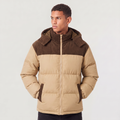 Men's Corduroy-Trim Hooded Puffer Jacket in Khaki