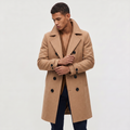 Men's Slim Fit Double-Breasted Long Overcoat in Khaki