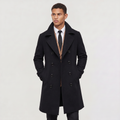 Men's Slim Fit Double-Breasted Long Overcoat in Black