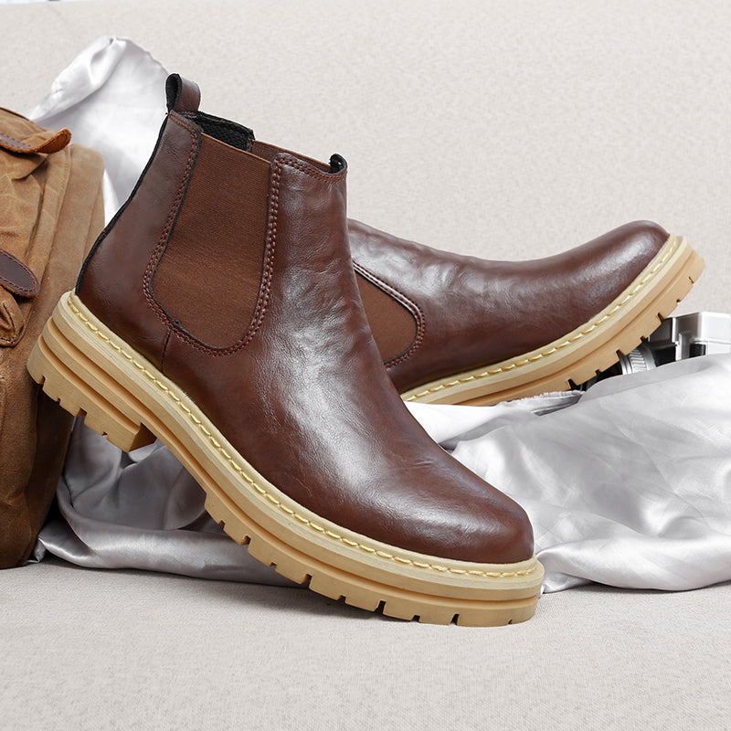 Men's Cushioned Platform Chelsea Boots in Brown