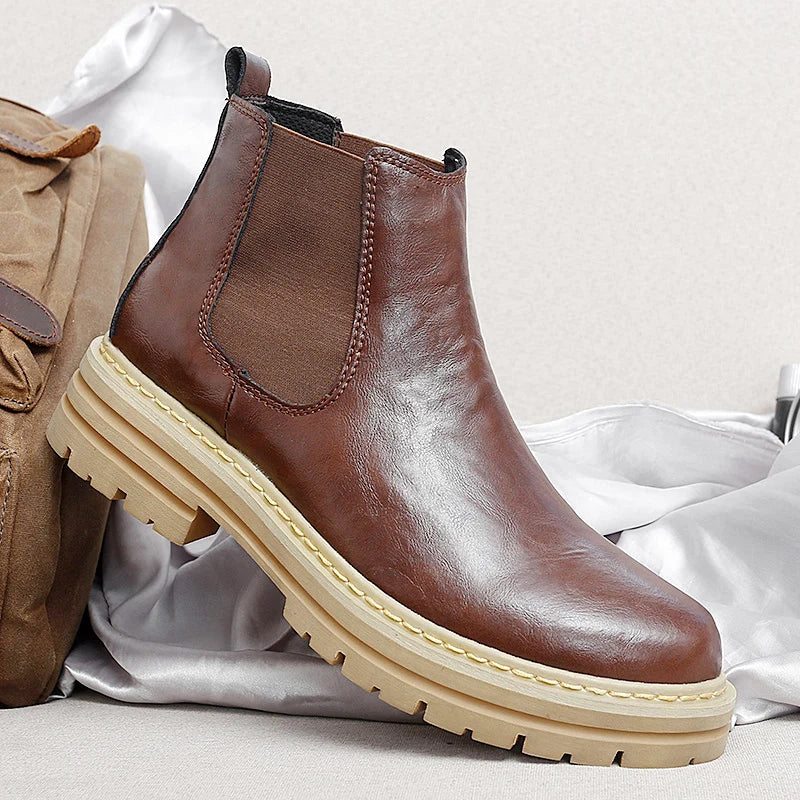 Men's Cushioned Platform Chelsea Boots in Brown