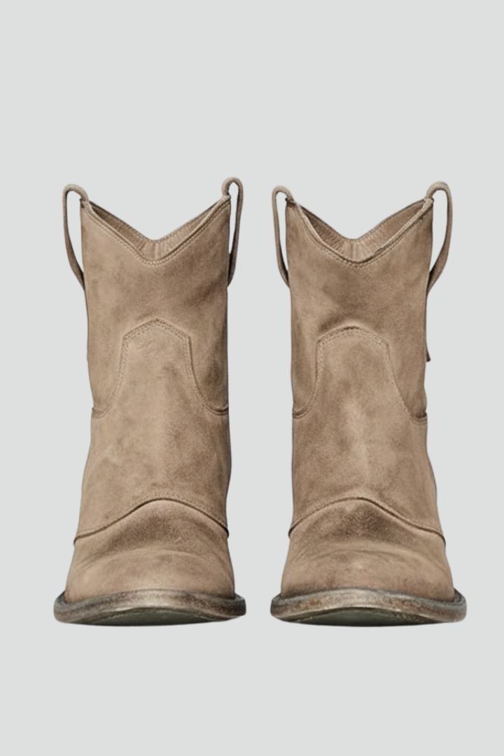 Women's Suede-Effect Western Cowboy Ankle Boots in Brown