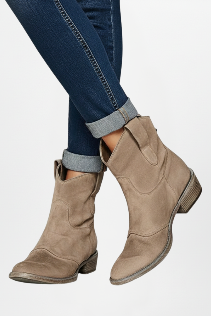 Women's Suede-Effect Western Cowboy Ankle Boots in Brown