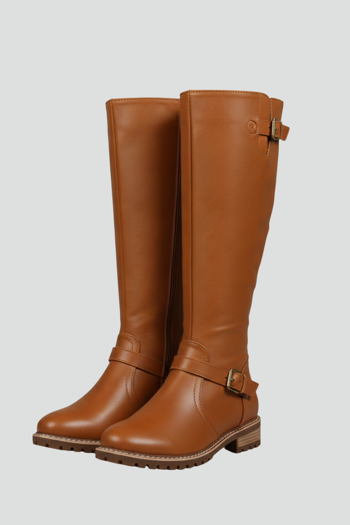 Women's Leather-Effect Knee-High Riding Boots in Brown