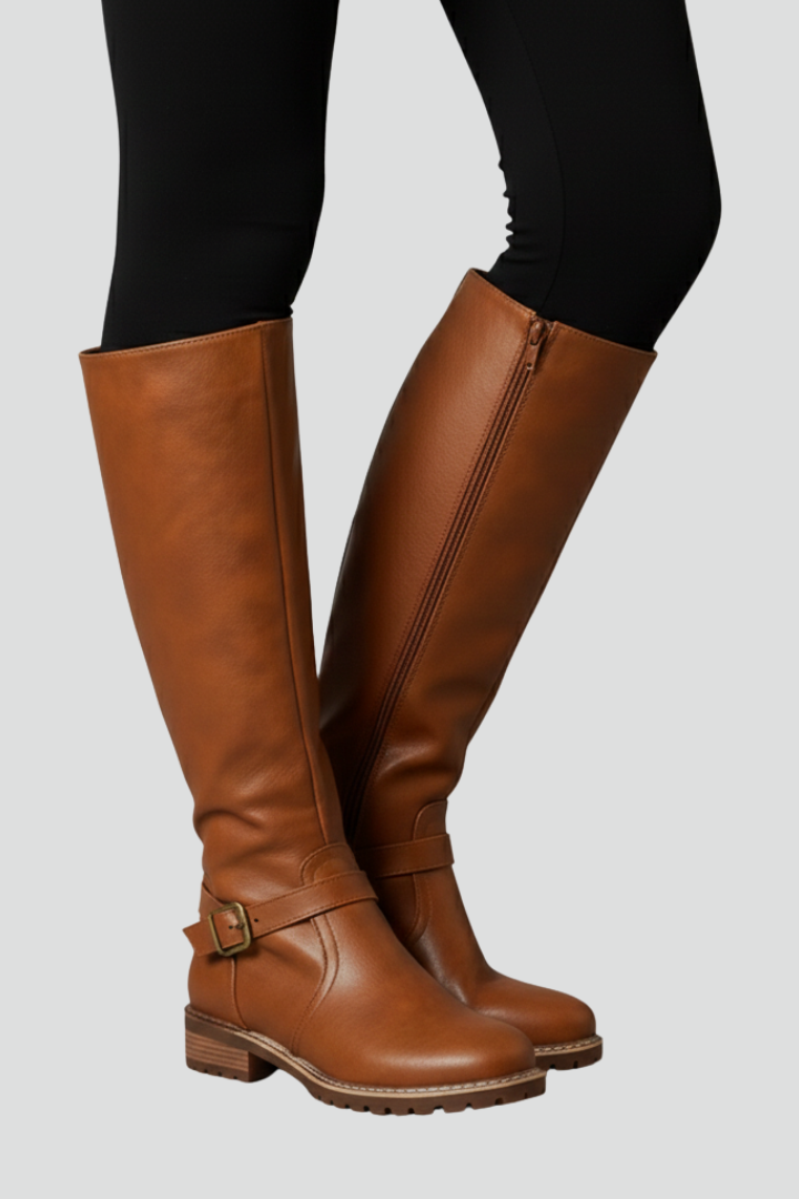 Women's Leather-Effect Knee-High Riding Boots in Brown