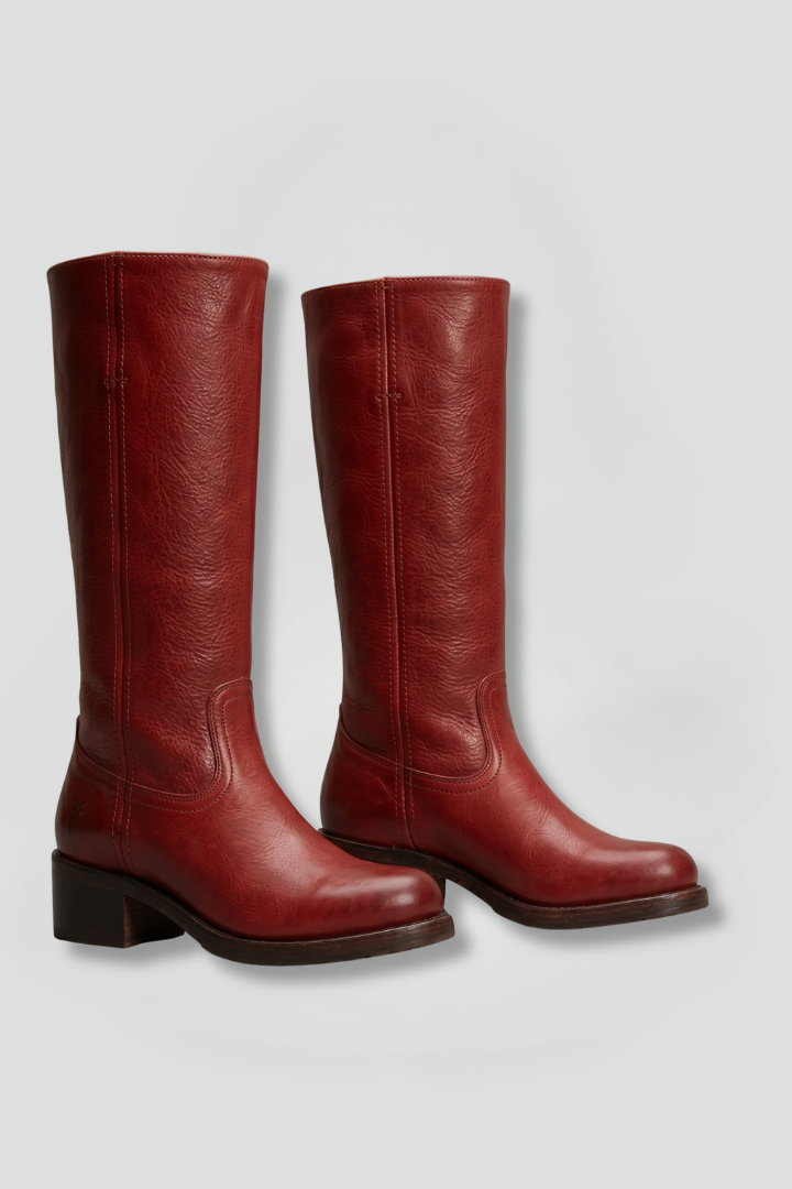 Women's Cushioned Mid-Calf Low-Heel Boots in Red