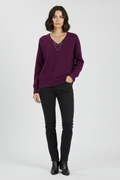 Women's V-Neck Pullover Sweater in Purple