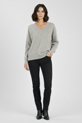 Women's V-Neck Pullover Sweater in Gray