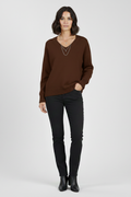 Women's V-Neck Pullover Sweater in Brown