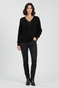 Women's V-Neck Pullover Sweater in Black