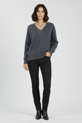 Women's V-Neck Pullover Sweater in Dark Gray