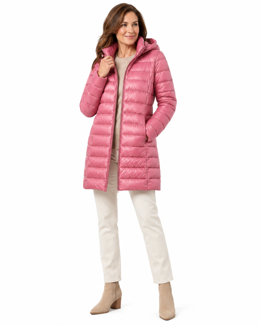 Women's Lightweight Packable Puffer Jacket in Pink