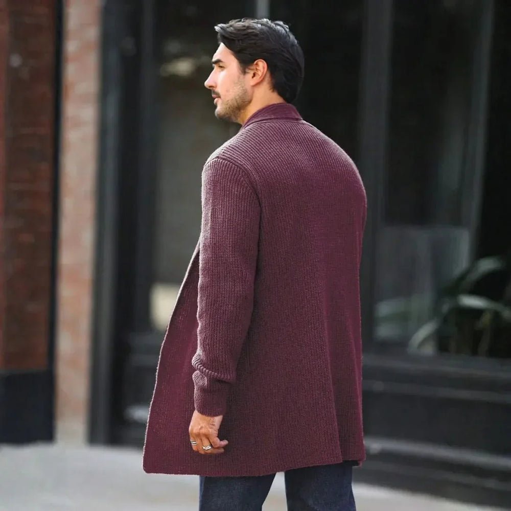 Men's Ribbed Shawl-Collar Open-Front Cardigan in Gray